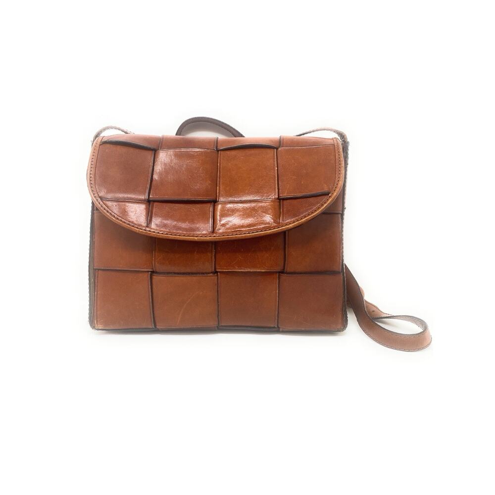 Paradox Designer Brown Leather Woven Crossbody Shoulder Bag EUC!